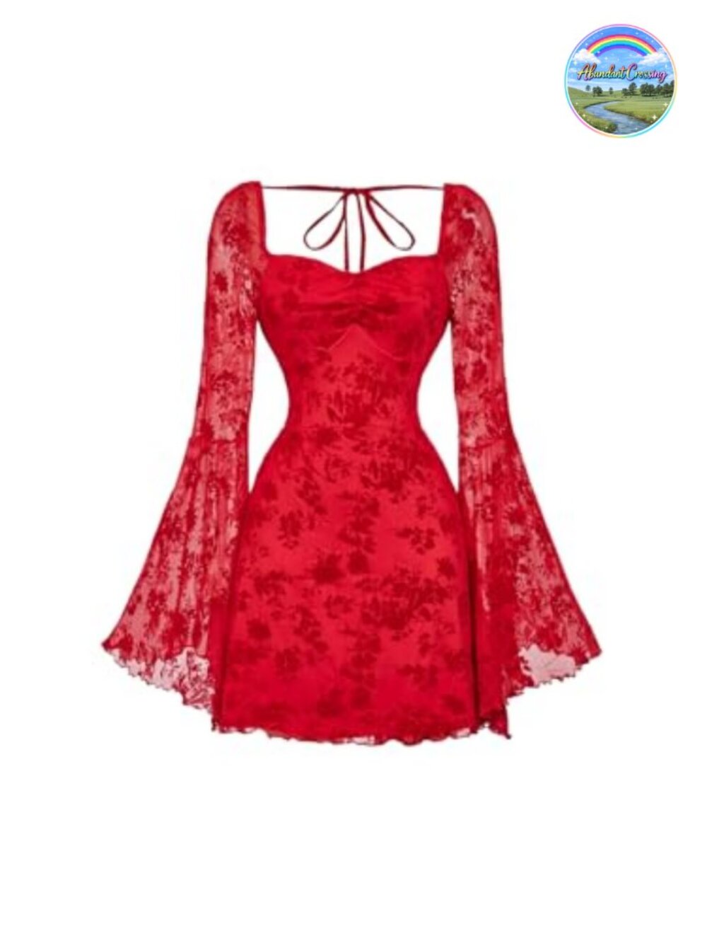 Floral Jacquard Gothic Mesh Dress Sweetheart Neck Long Sleeve A-Line